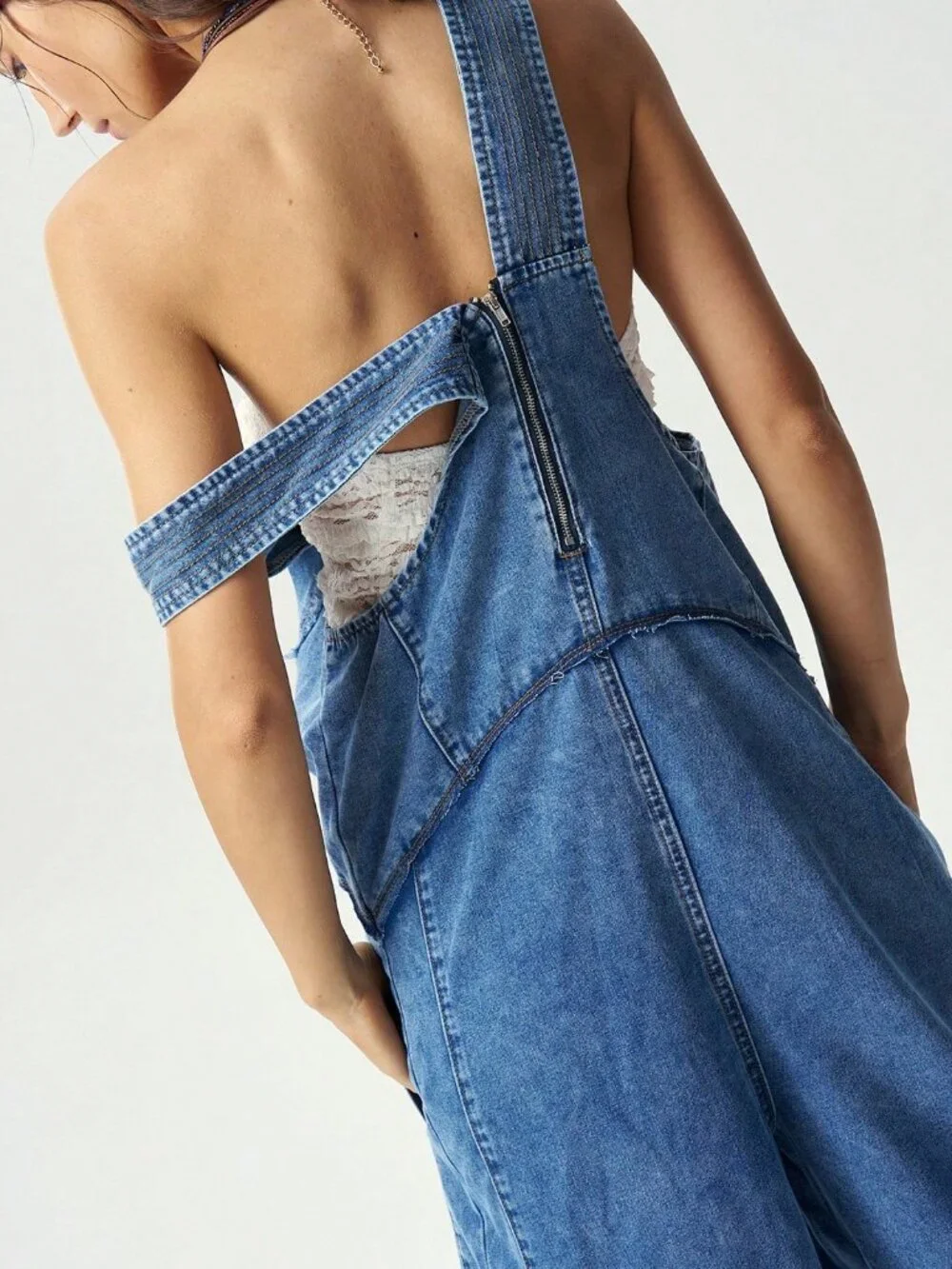 Blue Casual Women's Woven Denim Washed Jumpsuit